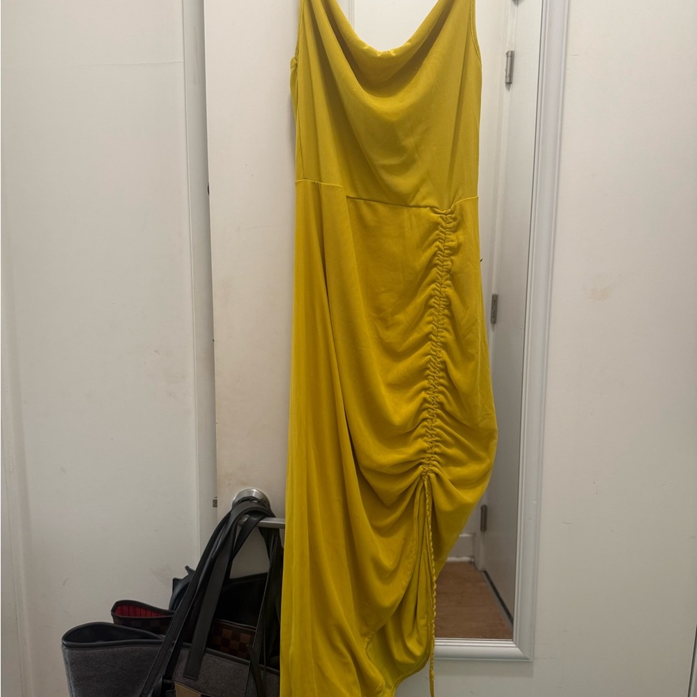 PrettyLittleThing Yellow Ruched Women Dress